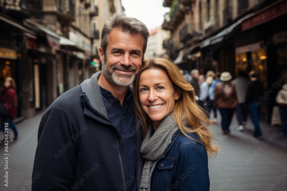 Couple in their 40s at the Las Ramblas in Barcelona Spain