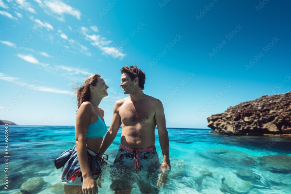 Couple in their 40s at the Great Barrier Reef in Queensland Australia Couple in their 40s at the Great Barrier Reef in Queensland Australia