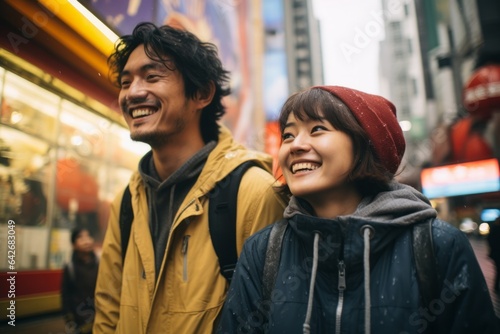 Couple in their 30s smiling at the Akihabara in Tokyo Japan © Hanne Bauer