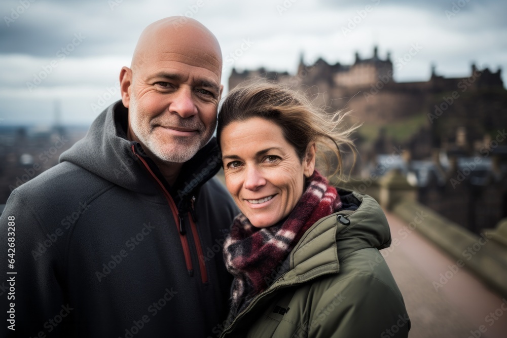Couple in their 40s at the Edinburgh Castle in Edinburgh Scotland Couple in their 40s at the Edinburgh Castle in Edinburgh Scotland