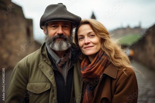 Couple in their 40s at the Edinburgh Castle in Edinburgh Scotland