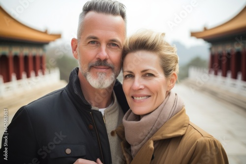 Couple in their 40s at the Mausoleum of the First Qin Emperor in Xian China photo