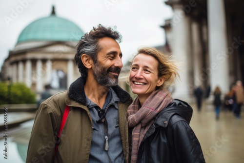 Couple in their 40s smiling at the National Gallery in London England