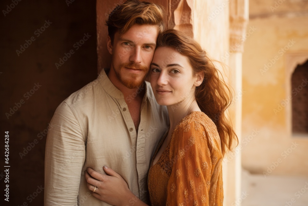 Couple in their 30s at the Amber Fort in Jaipur India