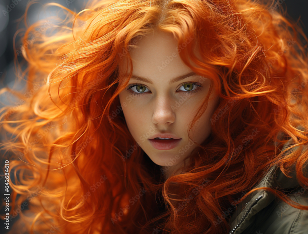 woman model with bright red hair