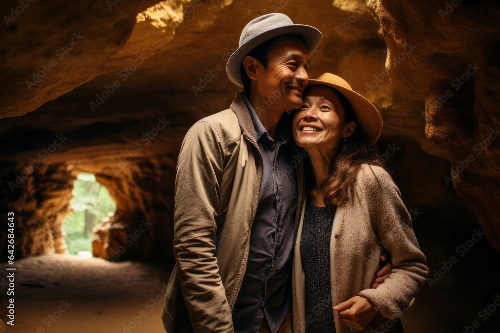 Couple in their 40s at the Lascaux Caves in Dordogne France