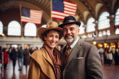 A couple in their 40s at the Ellis Island in New York USA photo