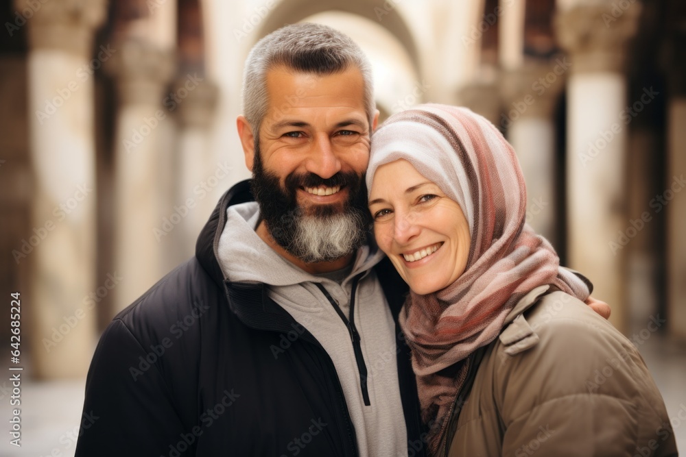 A couple in their 40s at the Umayyad Mosque in Damascus Syria
