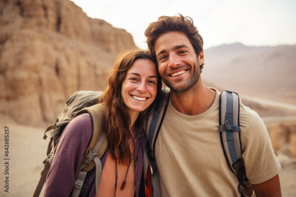 A couple in their 30s smiling at the Valley of the Kings in Luxor Egypt