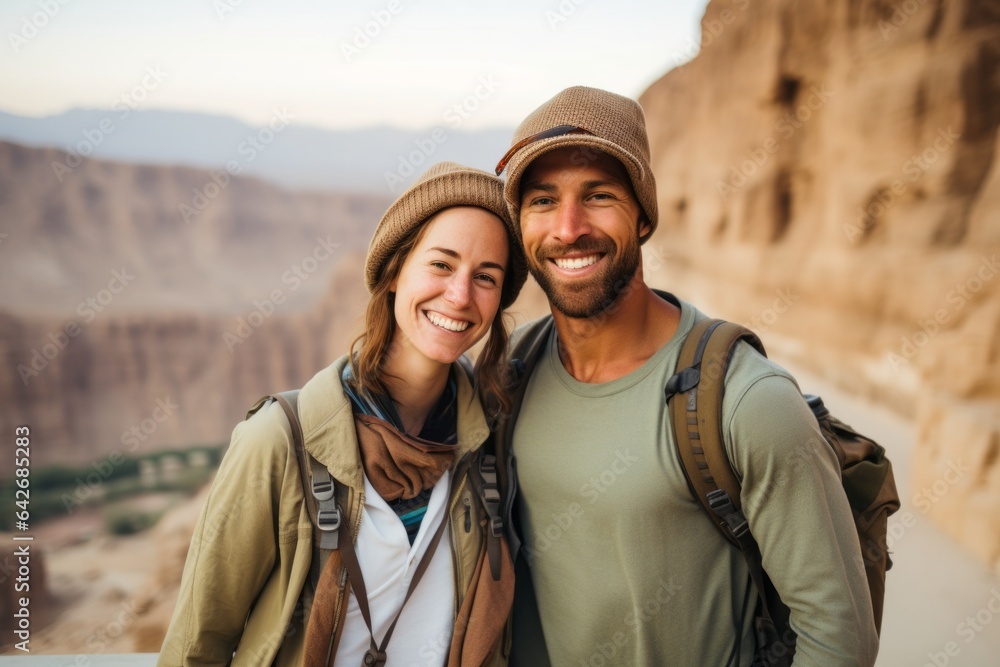 A couple in their 30s smiling at the Valley of the Kings in Luxor Egypt