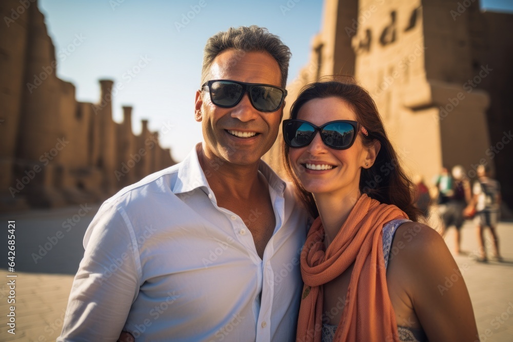 A couple in their 40s smiling at the Luxor Temple in Luxor Egypt