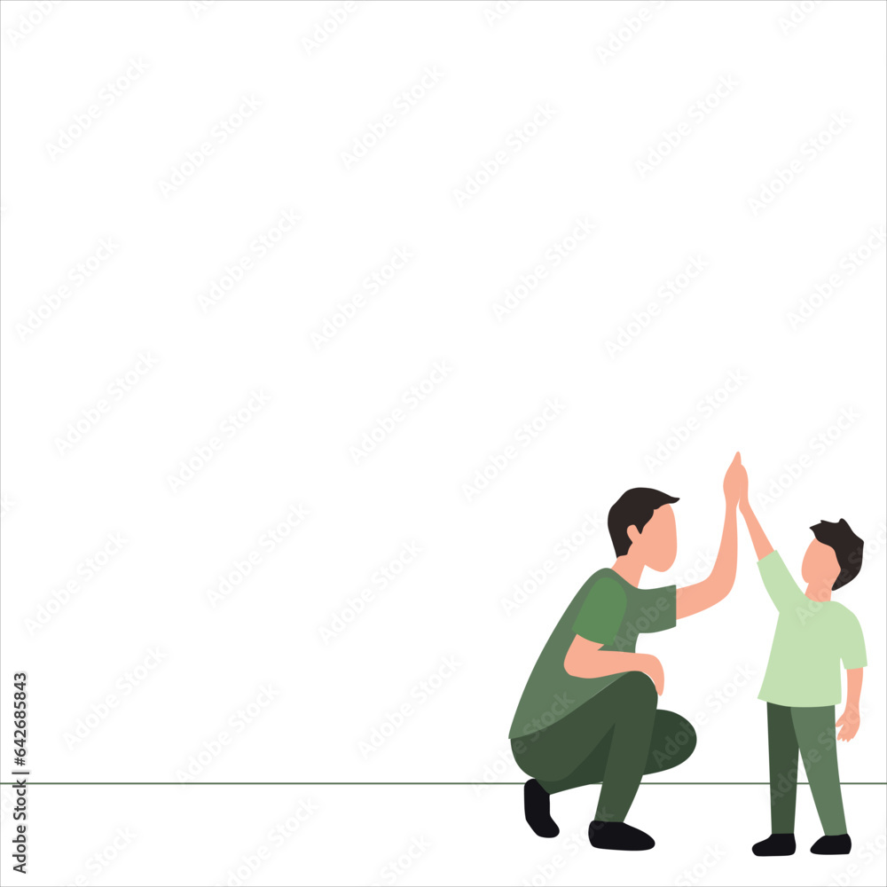 vector illustration of father and son doing a high five, one line art design for presentation, happy fathers day, fatherhood