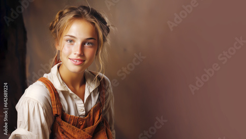Native austrian resident girl in traditional clothes, Smiling woman, diversity multicultural concept photo
