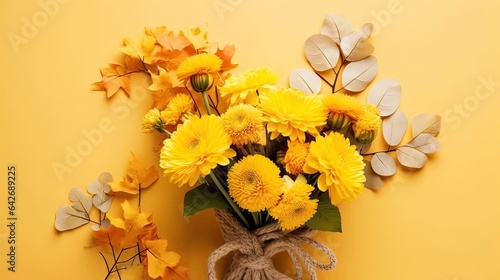 yellow flowers in a vase on a yellow background with text that reads how to make your home feel like fall