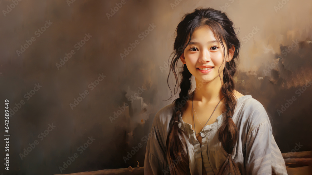 Native chinese resident girl in traditional clothes, Smiling asian woman, diversity multicultural concept