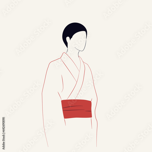 Japończyk w tradycyjnej odzieży. Młody człowiek w kimonie. Ilustracja wektorowa w stylu minimalistycznym.