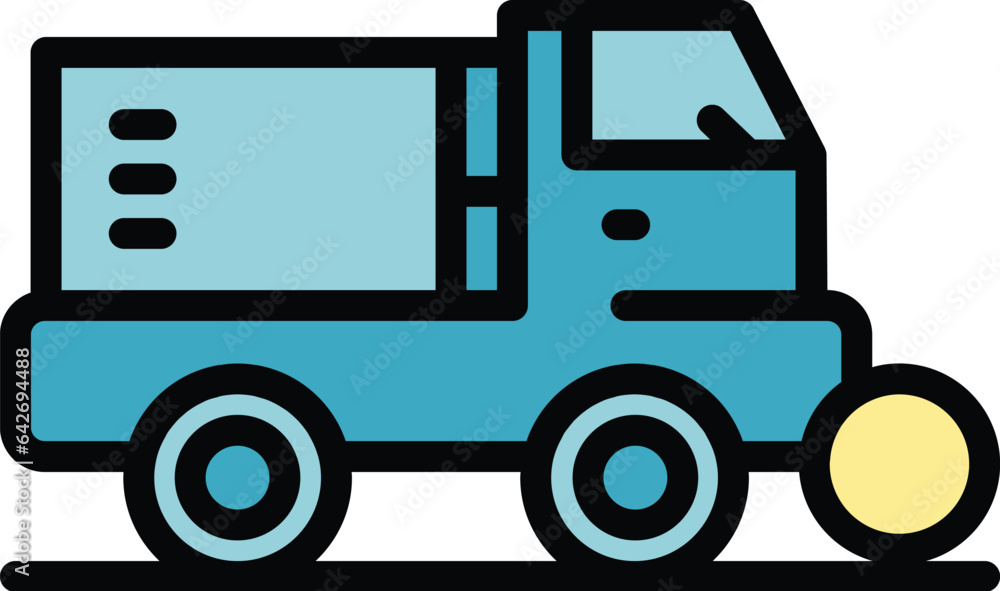 Side street sweeper icon outline vector. Road truck. Cleaner machine color flat Side street sweeper icon outline vector. Road truck. Cleaner machine color flat