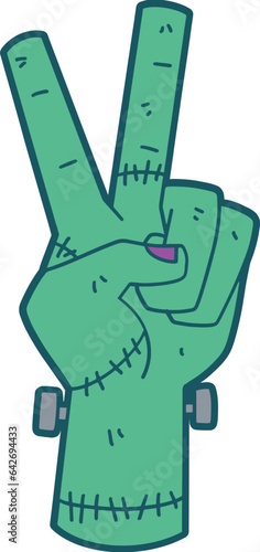 Frankenstein hand with peace sign, halloween decoration vector illustration