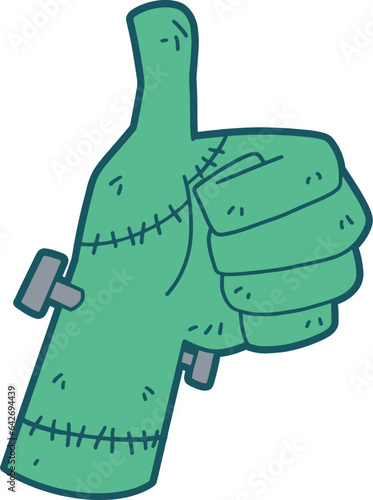 Frankenstein hand with thumb up, halloween decoration vector illustration