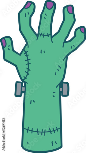 Frankenstein hand with sign, halloween decoration vector illustration