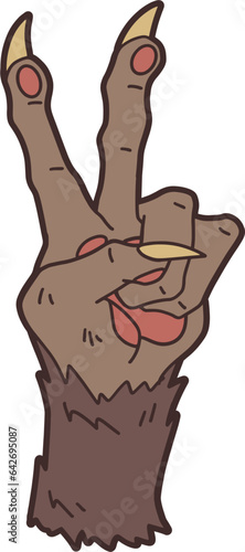 Werewolf hand with peace sign, halloween decoration vector illustration