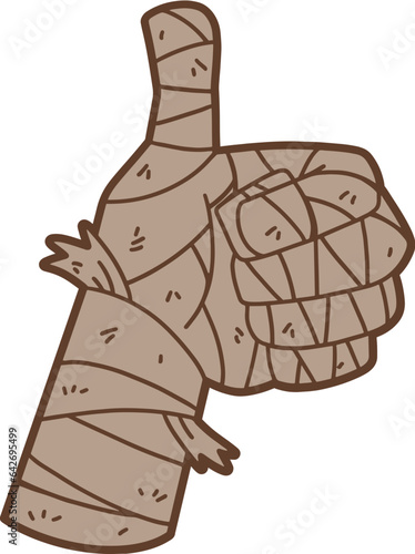 Mummy hand with thumb up, halloween decoration vector illustration
