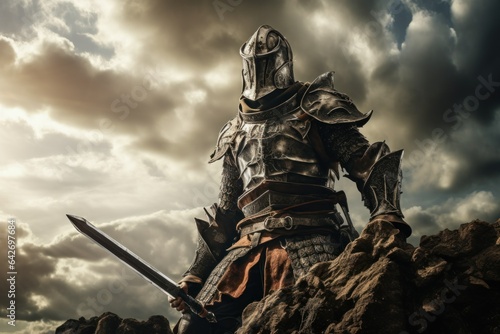 A Warrior's Defiance: The Medieval Knight Amidst Devastation
