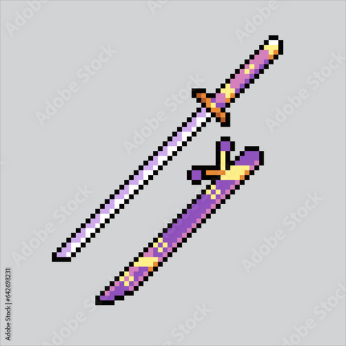 Pixel art illustration Katana. Pixelated Katana. Japanese Katana Sword icon pixelated
for the pixel art game and icon for website and video game. old school retro.