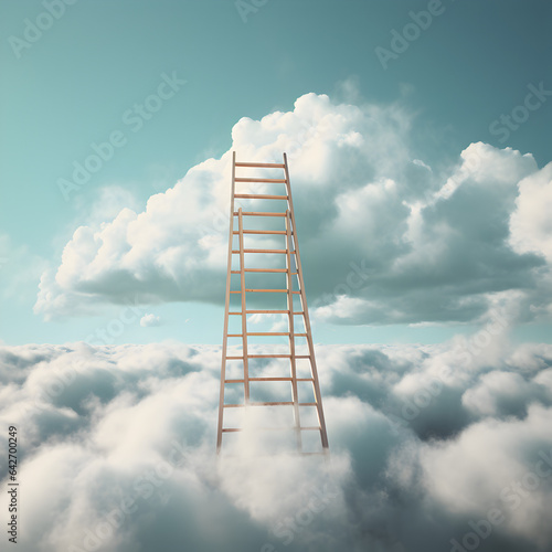 A ladder in the clouds. A business and success concept. Generative ai. 