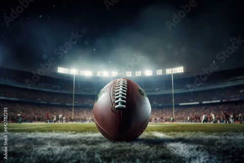 Game Day Excitement: American Football Ball and Stadium Crowd 