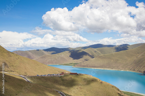 Scenery of the Yangzhuo Yongcuo Plateau Lake in Shannan, Tibet, China photo