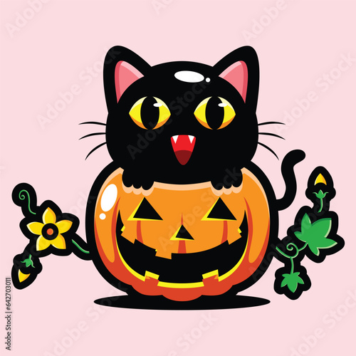cute black cat celebrating halloween