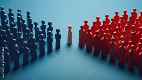 discrimination conceptual image  people divided  miniature toy model  red and blue color. beautiful Generative AI AIG32