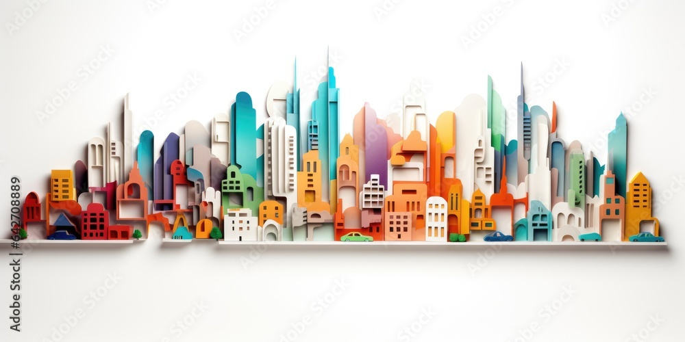 city skyline color paper art on white background. beautiful Generative AI AIG32