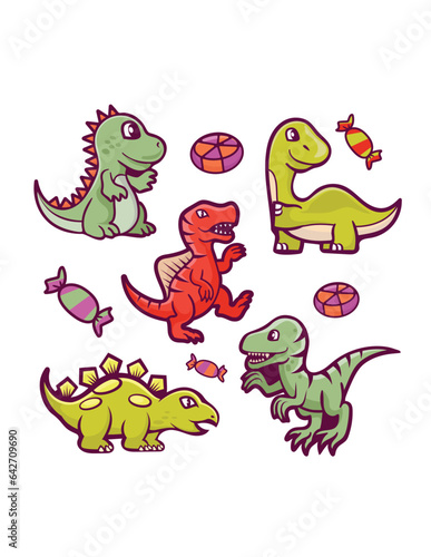 set of funny cartoon dinosaurus