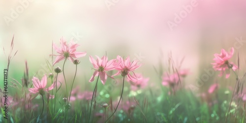 Beautiful abstract pink and green misty morning photo floral design background banner. beautiful Generative AI AIG32