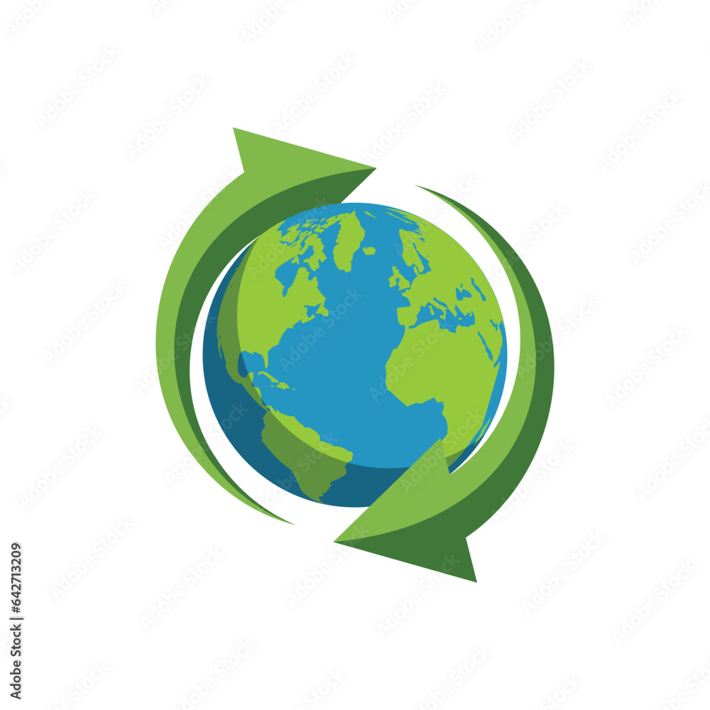 Global recycling logo vector, earth with recycling symbol.