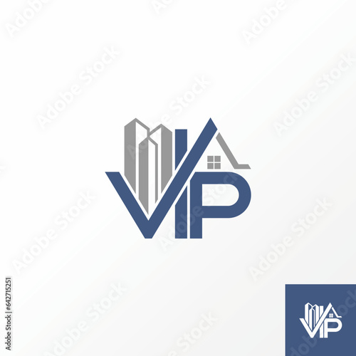 Logo design graphic concept creative abstract premium vector stock initial letter VIP font with home building. Related to house property construction