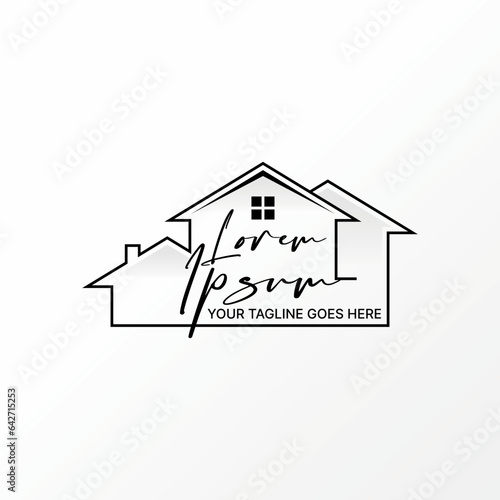 Logo design graphic concept creative abstract premium vector stock sign simple unique line house with 3 roof house. Related to property home mortgage