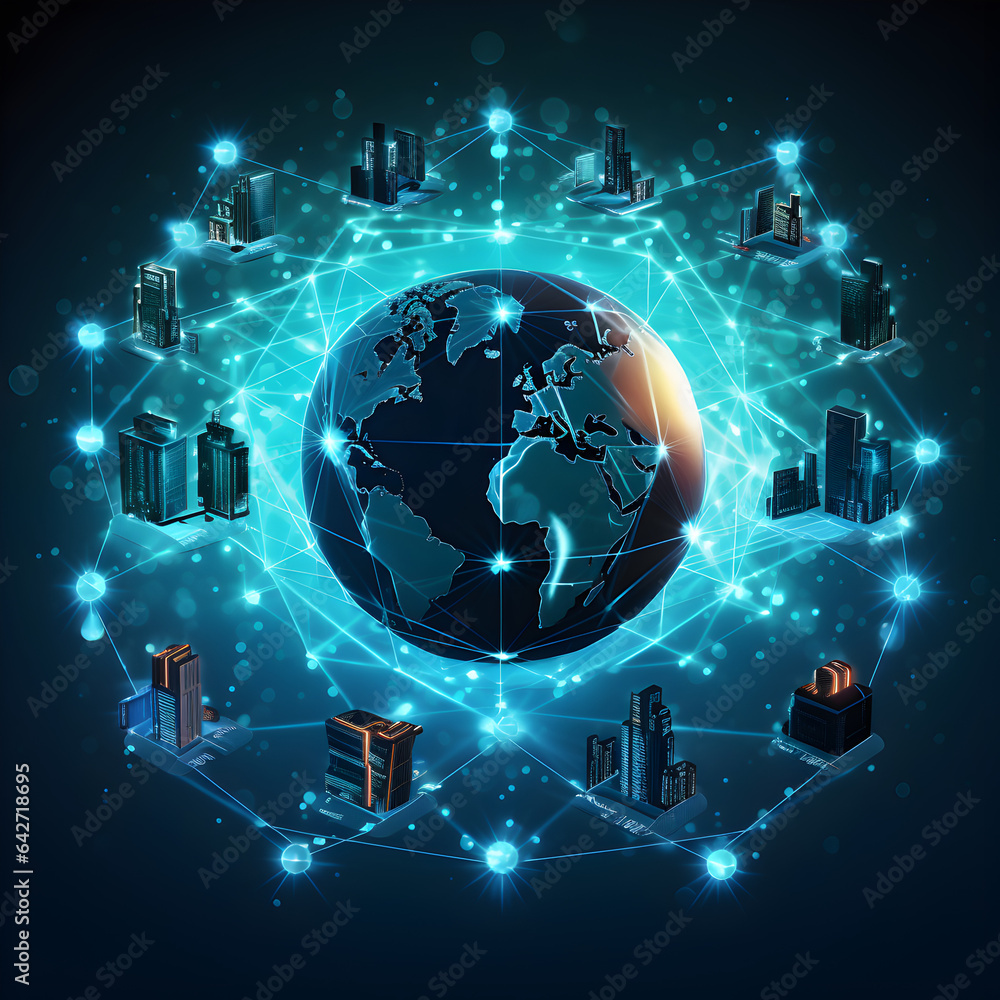 Obraz premium The world in an interconnected network system. The technological world of tomorrow. Generative ai. 