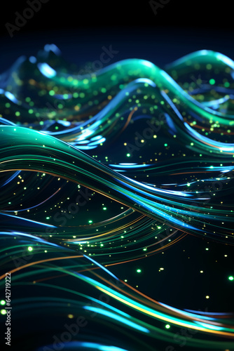 Technological lines, sense of lines, big data, blue, green. AI generative