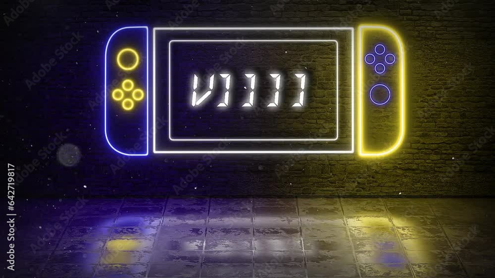 Start In Neon Game Console Dark Blue And Yellow Start In Neon Game Console Dark Blue And Yellow