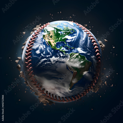 Fototapeta Naklejka Na Ścianę i Meble -  The planet earth as a baseball. A cool sports concept. Generative ai. 