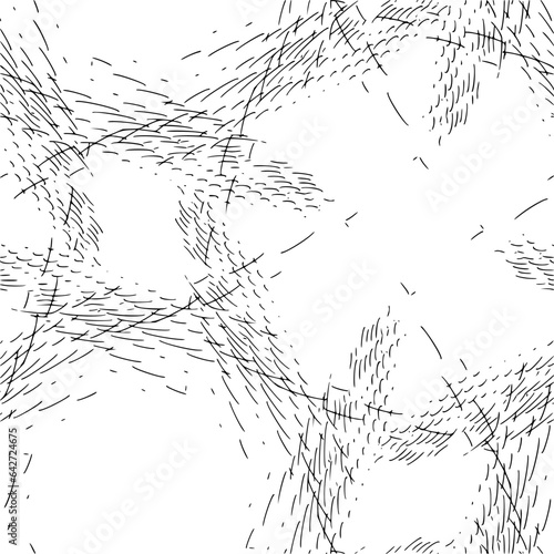 Seamless pattern with thoughtlessly converging and diverging paths of uneven strokes, forming rhombic and rounded intersections. Vector.