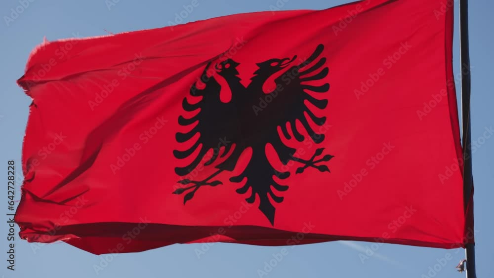 Albanian Flag Waving Slowly Atop Rozafa Castle Albanian Flag Waving Slowly Atop Rozafa Castle