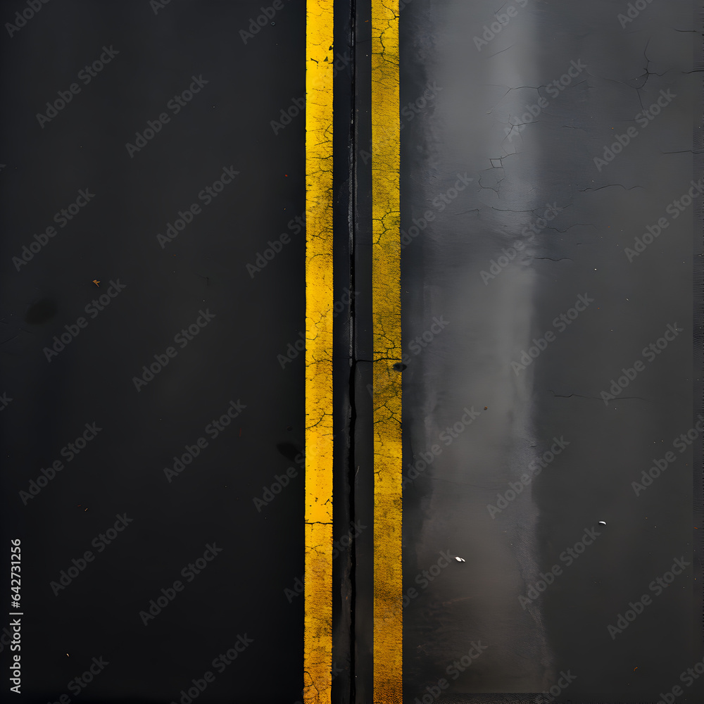 Double yellow line on an asphalt road. A traveling and transportation concept. Generative ai. Double yellow line on an asphalt road. A traveling and transportation concept. Generative ai.