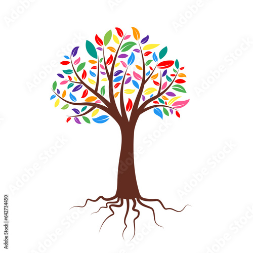 Tree  branch silhouette with colorful leaves