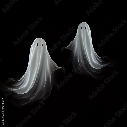 flying ghosts on a black background,