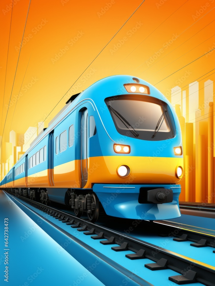 Fototapeta premium Modern Train Rail Vehicle Photorealistic Vertical Illustration. Transportation and Logistics. Ai Generated Bright Illustration with Fast Innovative Train Rail Vehicle.