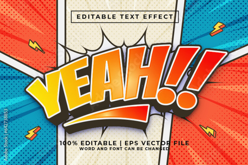 Yeah 3d Editable Text Effect Comic Cartoon Style Premium Vector